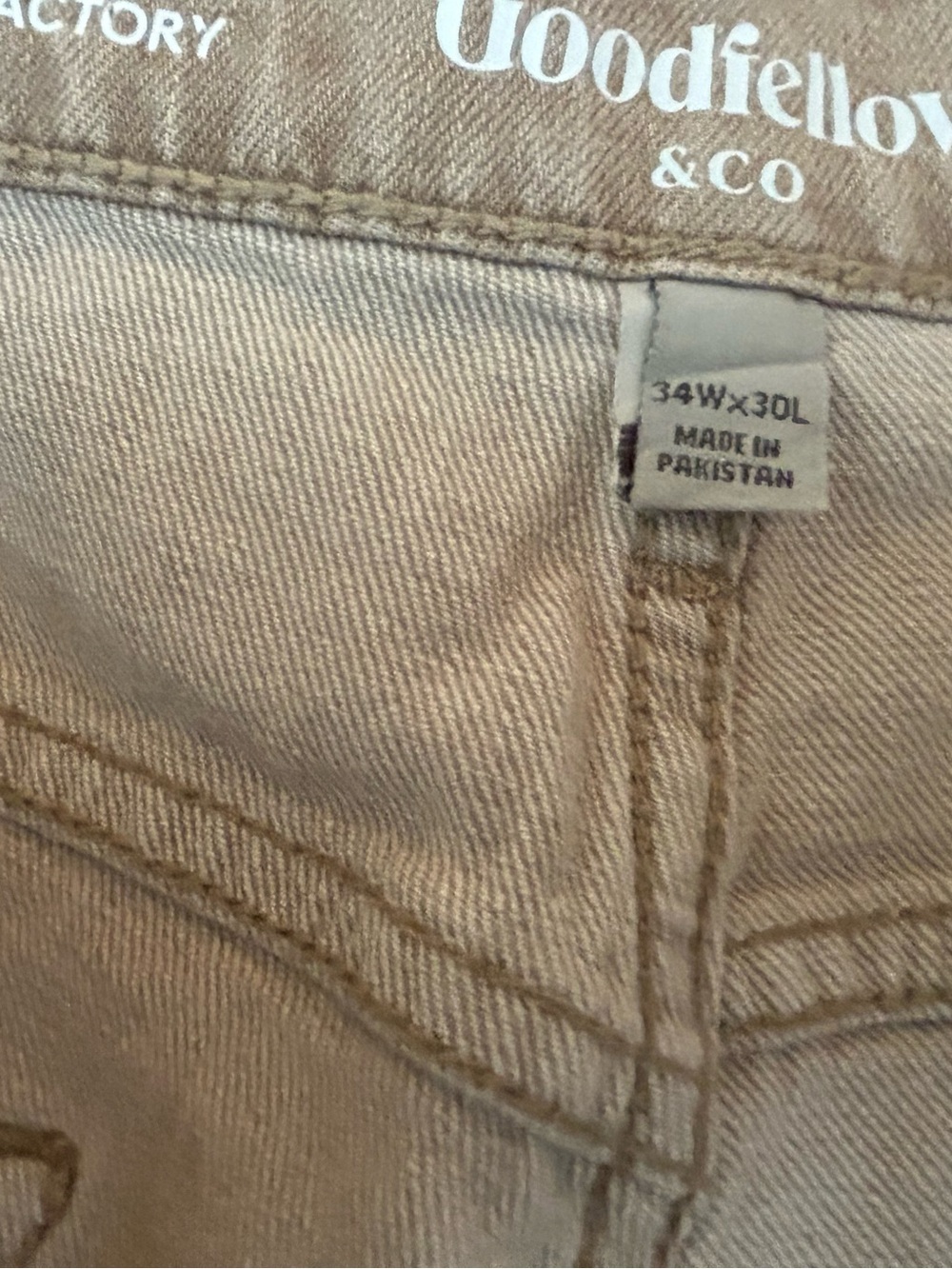 Goodfellow & Co Tan Slim Straight Jeans, 34W x 30L Beautifully Distressed Finish - Picture 5 of 6